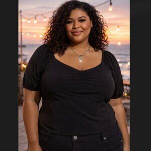 Torrid Black Sweetheart Crop Top Plus 6X 30 Studio Knit Smocked Back Stretch NWT